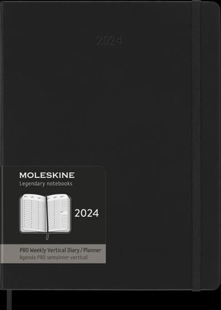 Moleskine 12 Monate Pro Wochen Notizkalender 2024, Pro Xl, 1 Wo = 2 Seiten, Vertikal, Spalten Für Notizen, Hard Cover, Schwarz